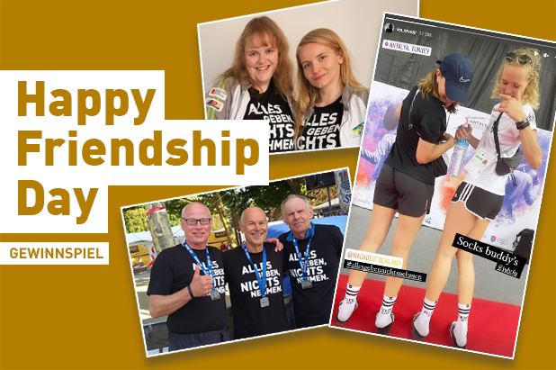 Happy Friendship Day people with NADA merchandise